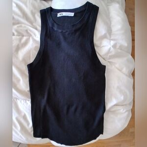 New-Zara Black Sleeveless Rib Viscose/ Nylon Stretchy Top